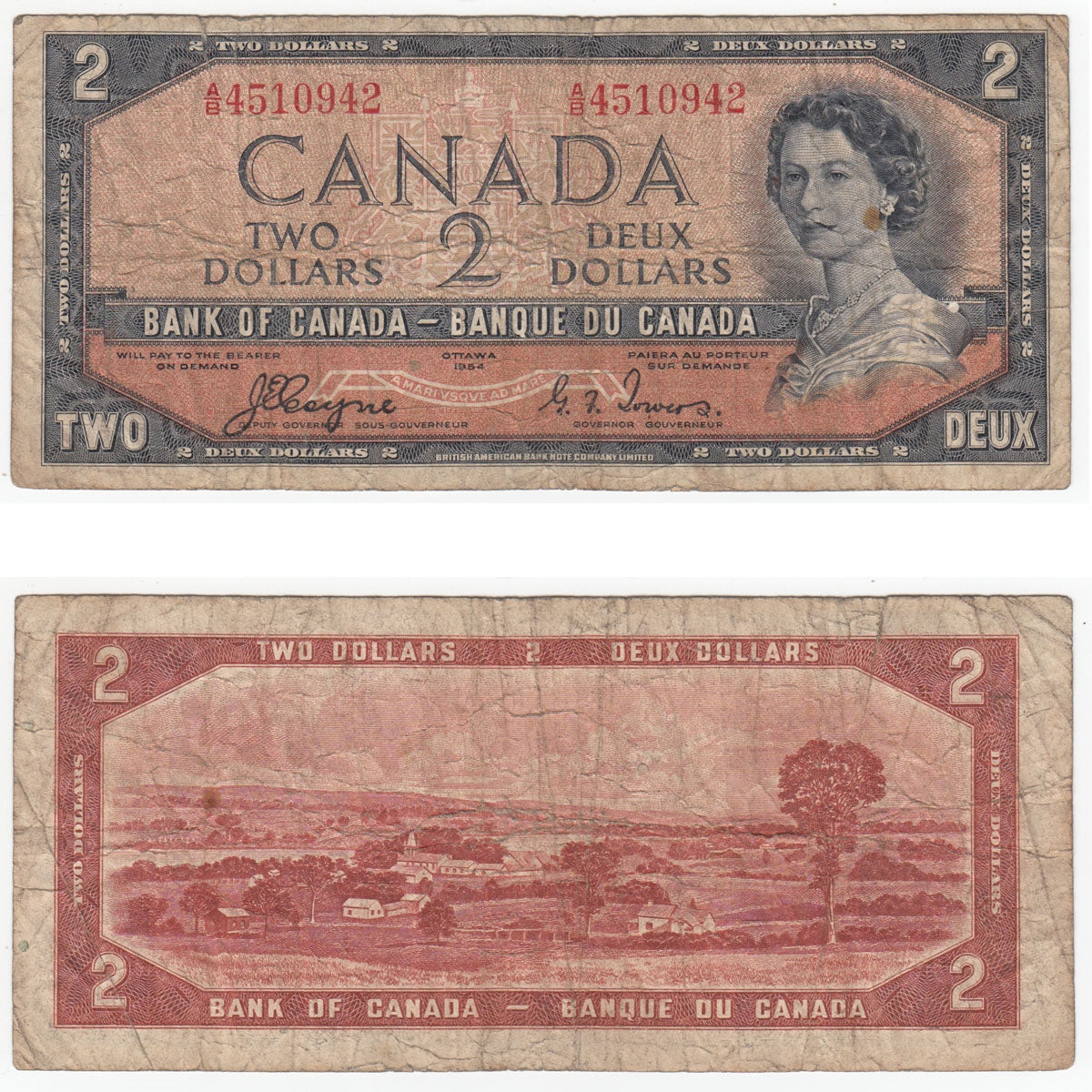 BC-30a 1954 Canada $2 Coyne-Towers, Devil's Face, A/B, Very Good (VG8)