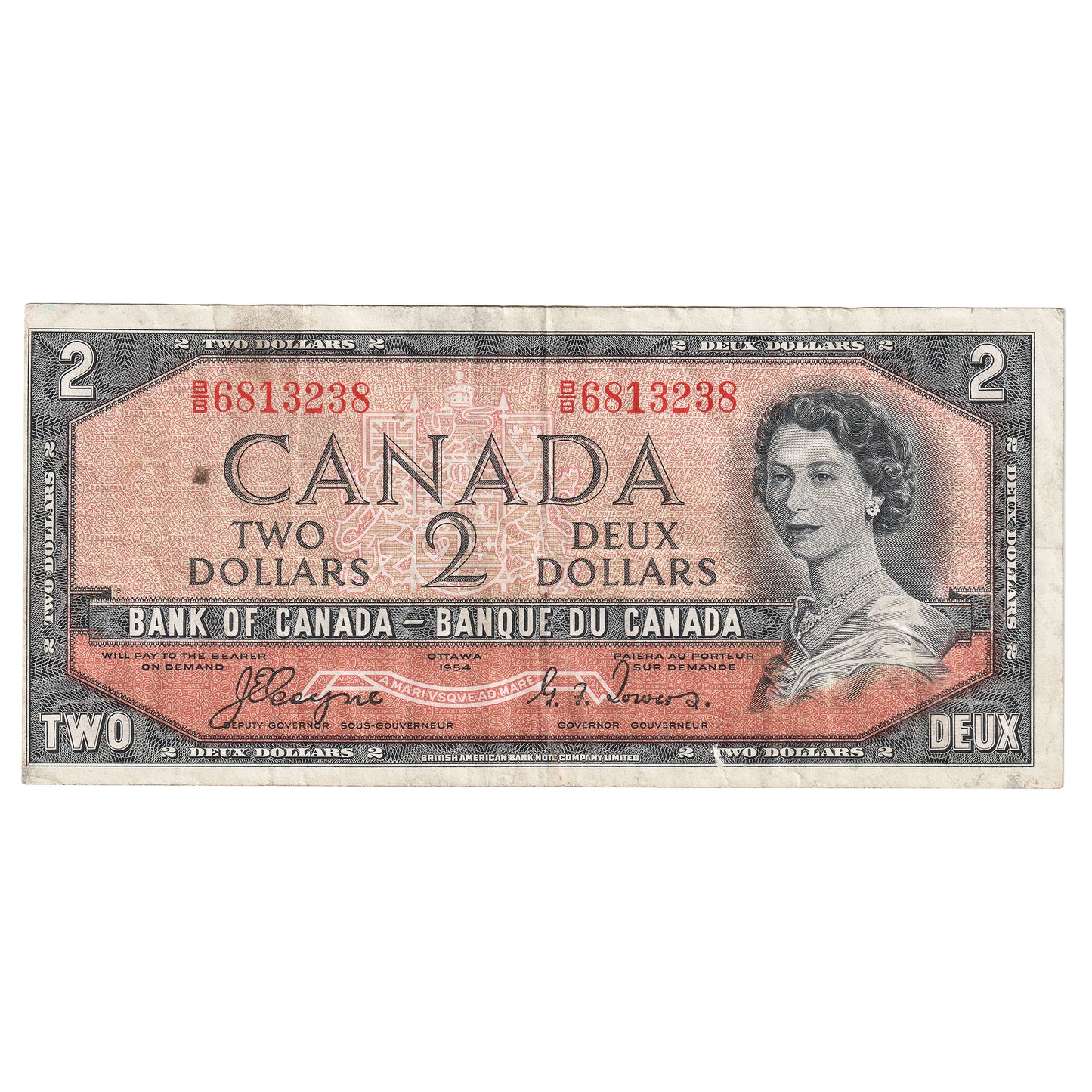BC-30a 1954 Canada $2 Coyne-Towers, Devil's Face, B/B, Very Fine (VF20)