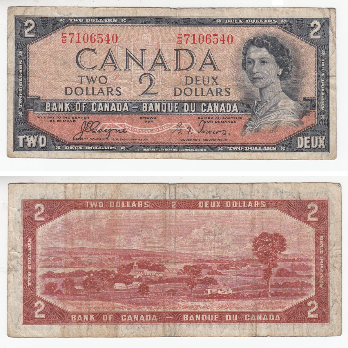 BC-30a 1954 Canada $2 Coyne-Towers, Devil's Face, C/B, Fine (F12)