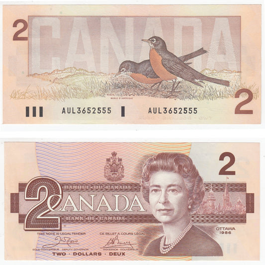 BC-55a 1986 Canada $2 Crow-Bouey, AUL, Almost Uncirculated (AU50)