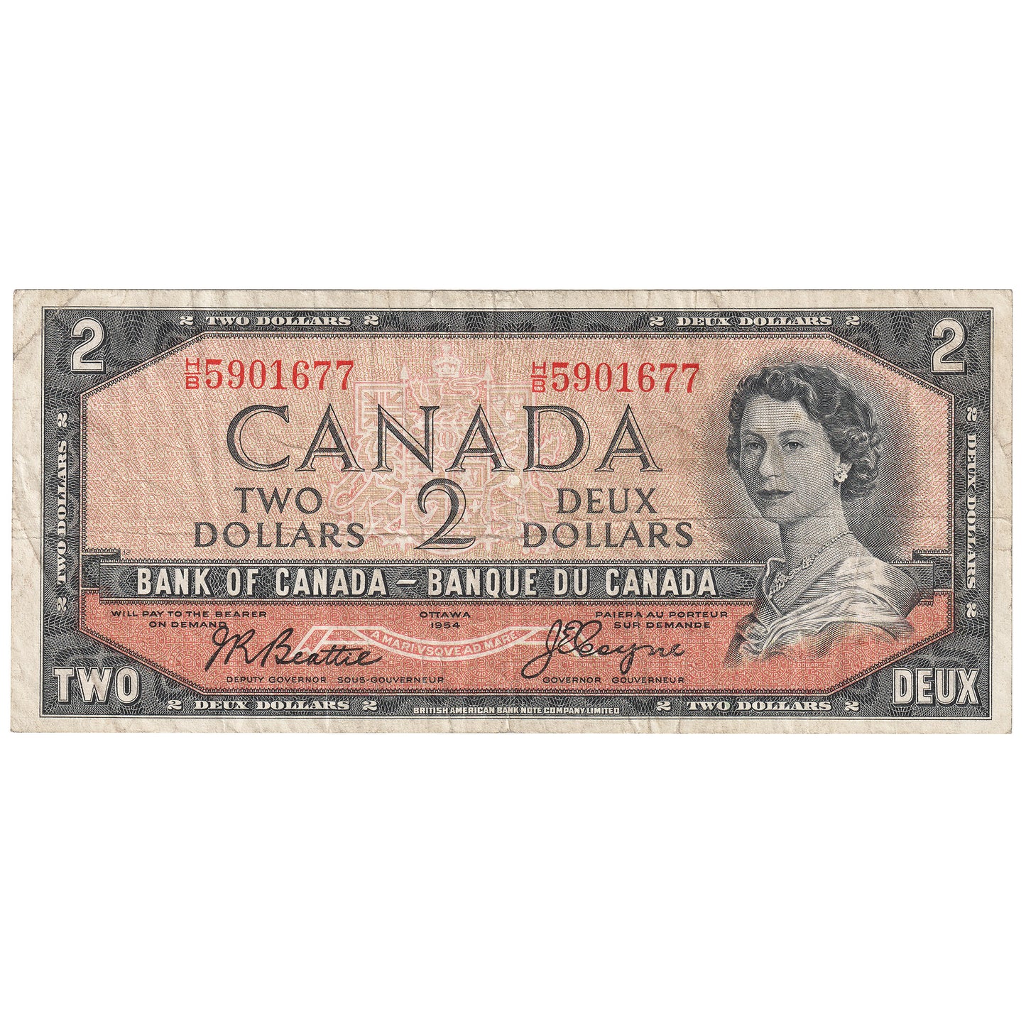BC-30b 1954 Canada $2 Beattie-Coyne, Devil's Face, H/B, F-VF