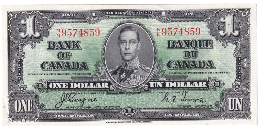 BC-21d 1937 Canada $1 Coyne-Towers, N/N, AU-UNC (AU55)