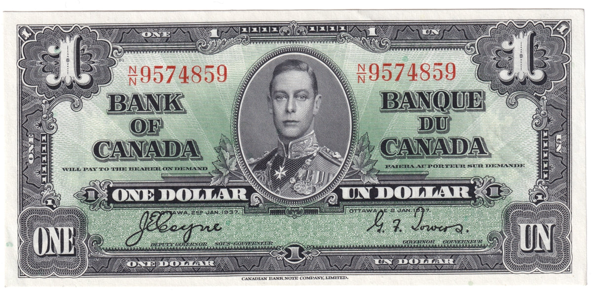 BC-21d 1937 Canada $1 Coyne-Towers, N/N, AU-UNC (AU55)