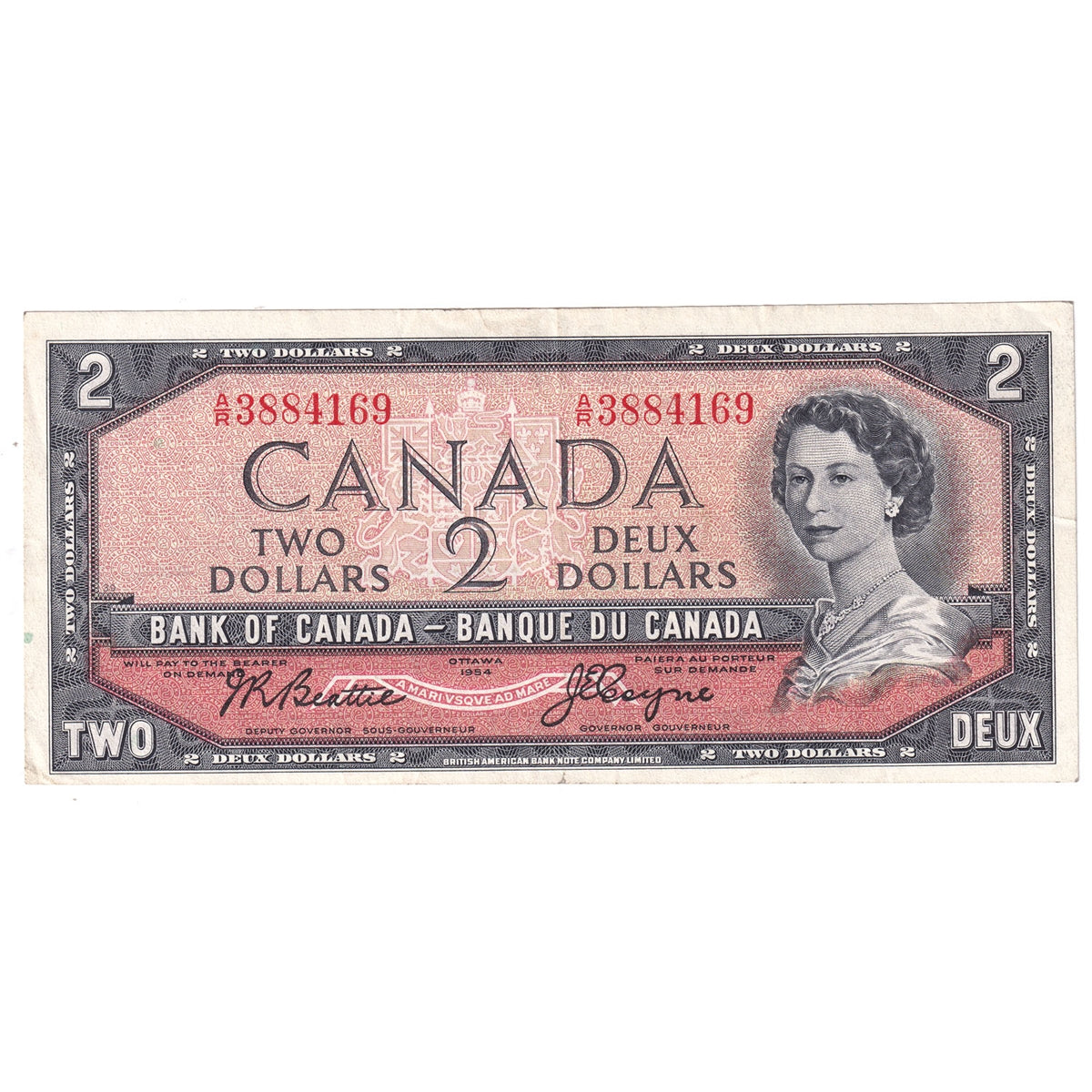 BC-38a 1954 Canada $2 Beattie-Coyne, A/R, VF-EF (VF30)