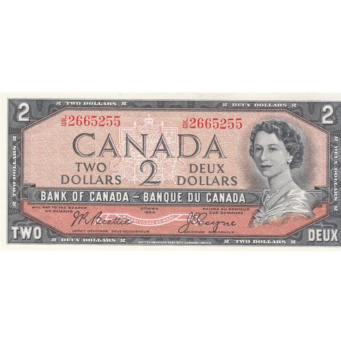 BC-38a 1954 Canada $2 Beattie-Coyne, J/B, AU-UNC (AU55)