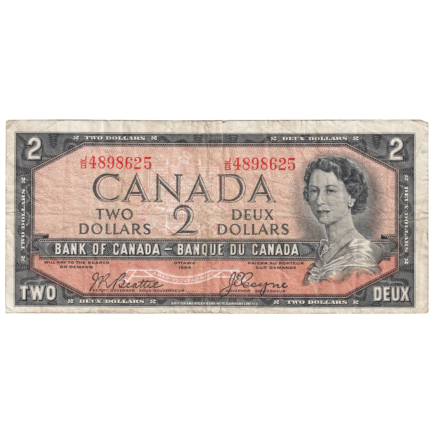 BC-38a 1954 Canada $2 Beattie-Coyne, J/B, F