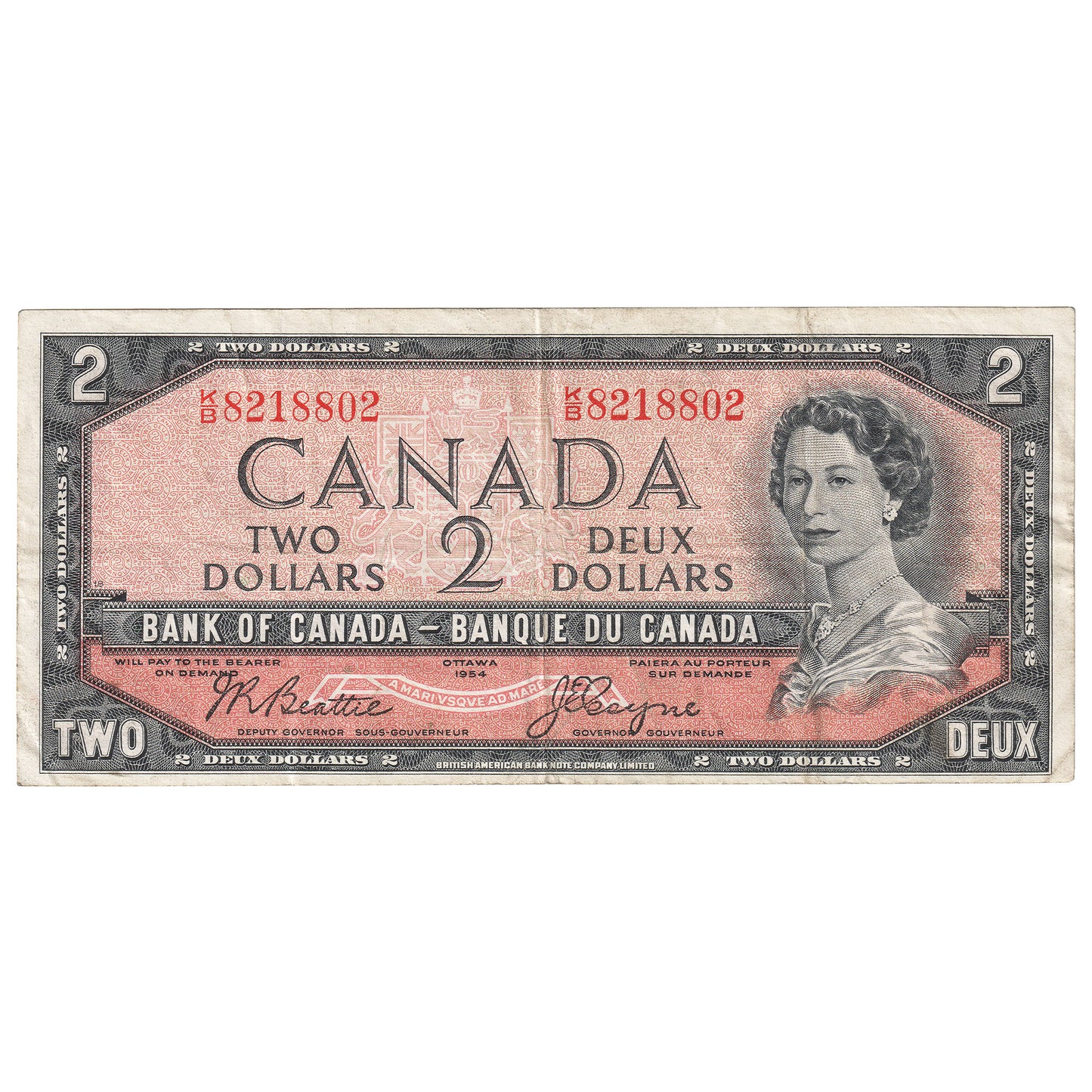 BC-38a 1954 Canada $2 Beattie-Coyne, K/B, VF