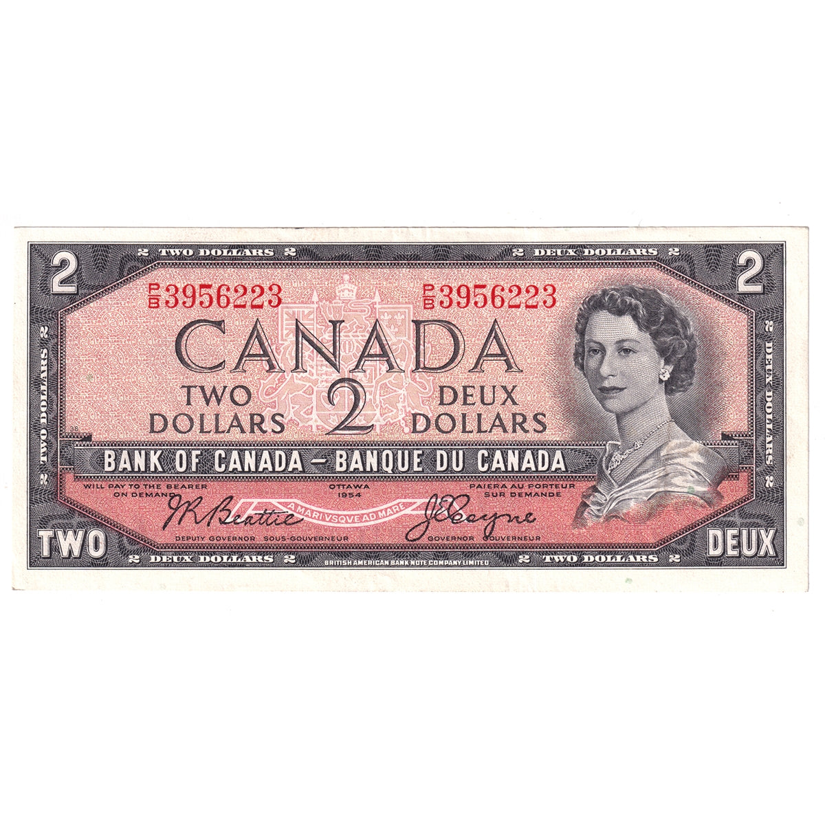 BC-38a 1954 Canada $2 Beattie-Coyne, P/B, Almost Uncirculated (AU50)
