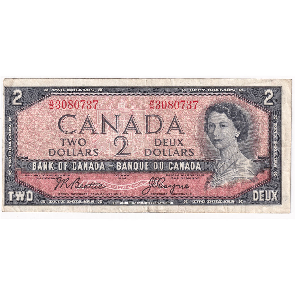 BC-38a 1954 Canada $2 Beattie-Coyne, W/B, Very Fine (VF20)