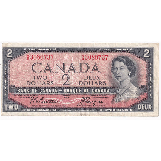 BC-38a 1954 Canada $2 Beattie-Coyne, W/B, Very Fine (VF20)