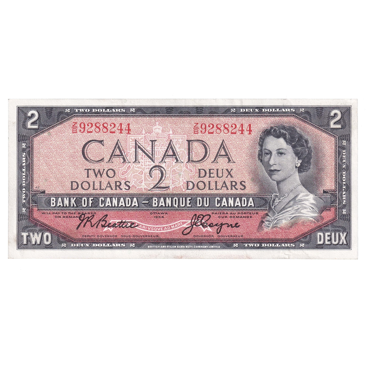 BC-38a 1954 Canada $2 Beattie-Coyne, Z/B, EF-AU (EF45)
