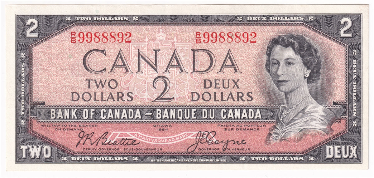 BC-38a 1954 Canada $2 Coyne-Towers, R/B, Almost Uncirculated (AU50)