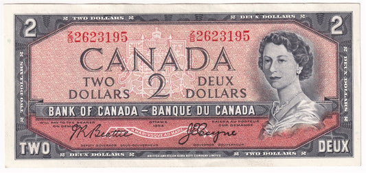 BC-38a 1954 Canada $2 Beattie-Coyne, Z/B, Almost Uncirculated (AU50)