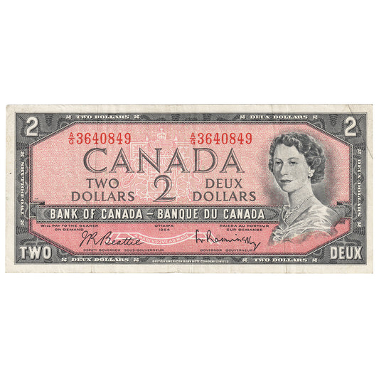 BC-38b 1954 Canada $2 Beattie-Rasminsky, A/G, VF-EF (VF30)