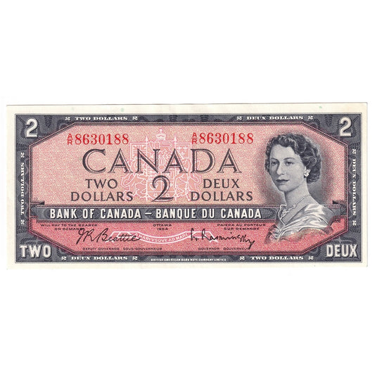 BC-38b 1954 Canada $2 Beattie-Rasminsky, A/R, Almost Uncirculated (AU50)