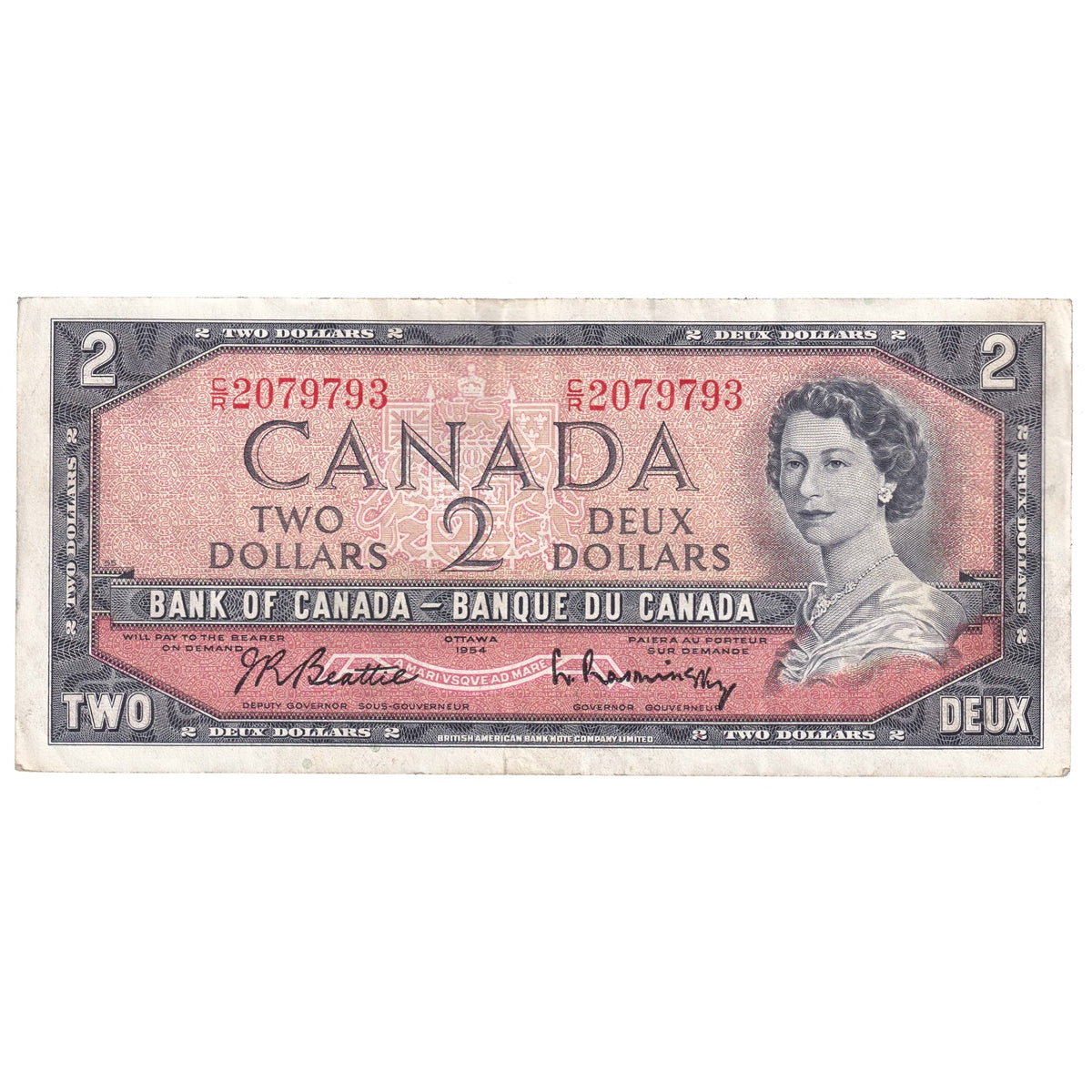 BC-38b 1954 Canada $2 Beattie-Rasminsky, C/R, CIRC