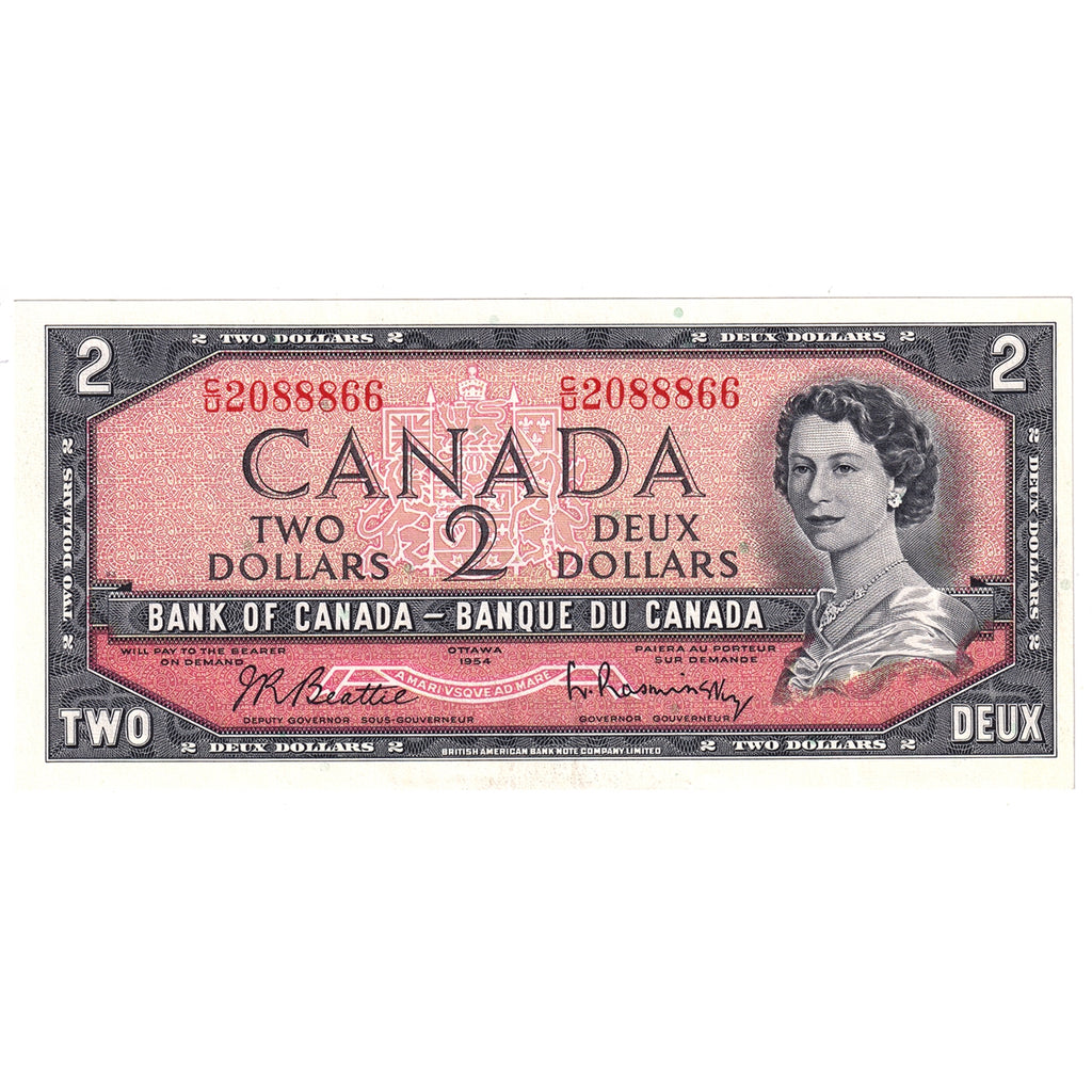 BC-38b 1954 Canada $2 Beattie-Rasminsky, C/U, AU-UNC (AU55)