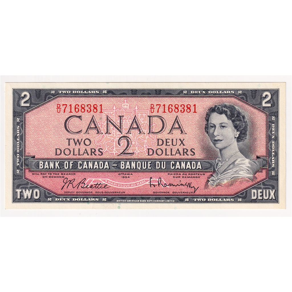 BC-38b 1954 Canada $2 Beattie-Rasminsky, D/U, AU-UNC (AU55)