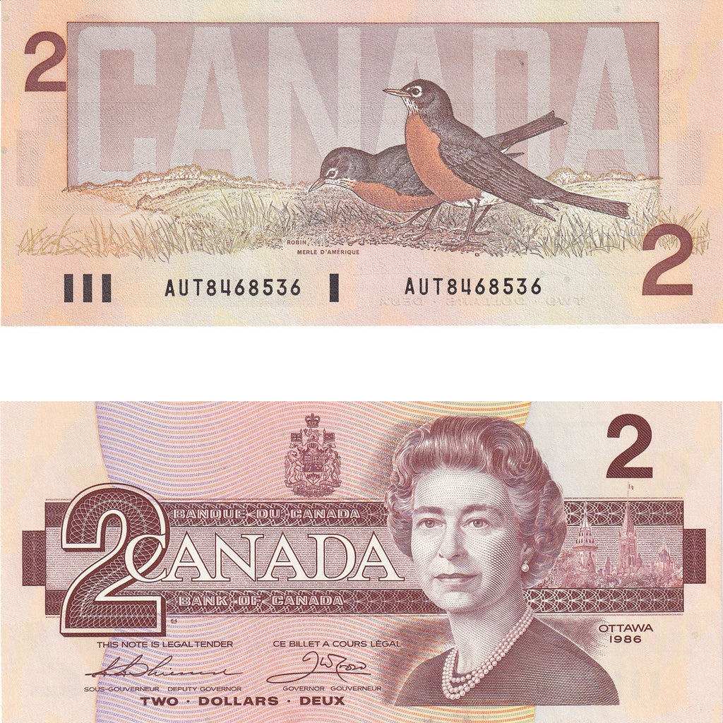 BC-55b 1986 Canada $2 Thiessen-Crow, AUT, Choice Uncirculated (CUNC63)