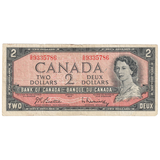 BC-38b 1954 Canada $2 Beattie-Rasminsky, G/R, Circ