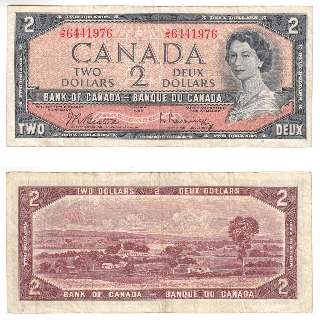 BC-38b 1954 Canada $2 Beattie-Rasminsky, G/R, F-VF (F15)