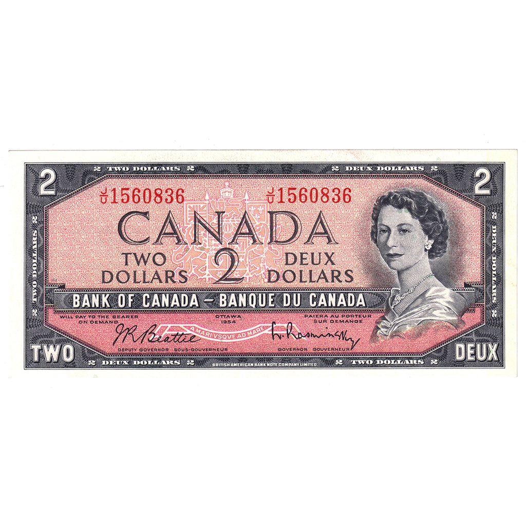BC-38b 1954 Canada $2 Beattie-Rasminsky, J/U, AU-UNC (AU55)