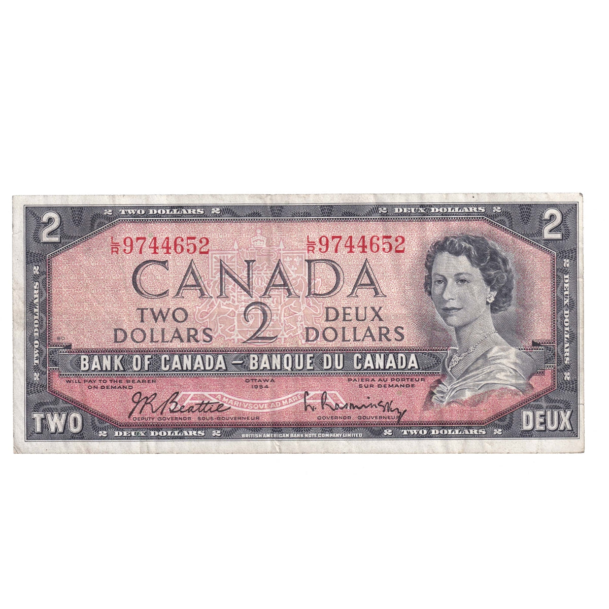 BC-38b 1954 Canada $2 Beattie-Rasminsky, L/R, CIRC