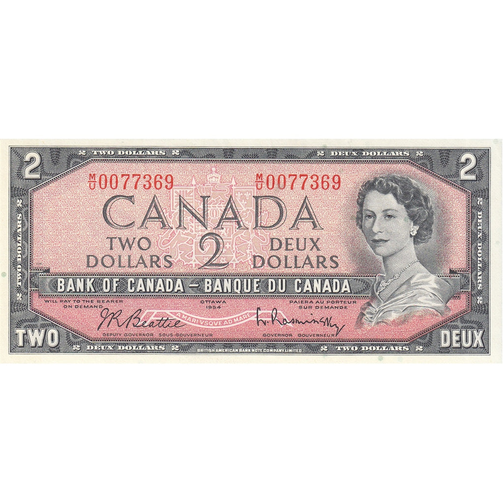 BC-38b 1954 Canada $2 Beattie-Rasminsky, M/U, AU
