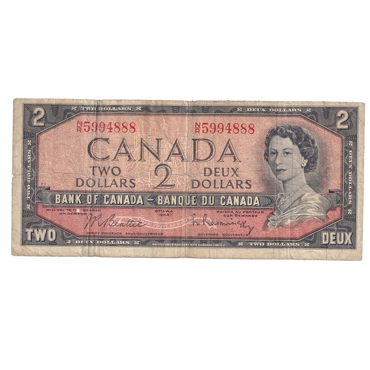BC-38b 1954 Canada $2 Beattie-Rasminsky, N/R, CIRC