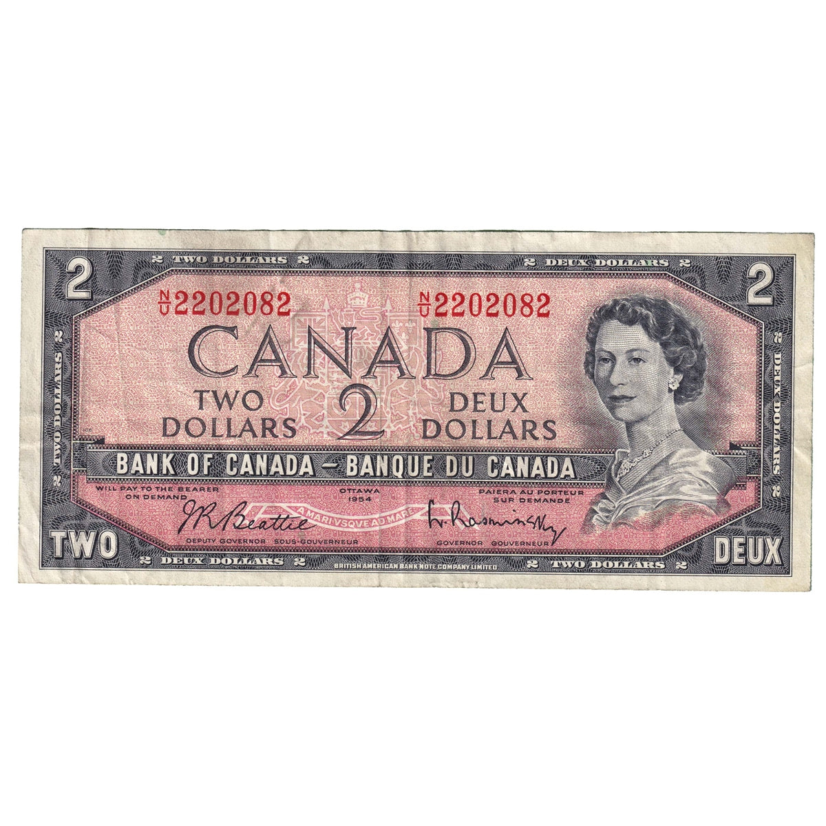 BC-38b 1954 Canada $2 Beattie-Rasminsky, N/U, CIRC
