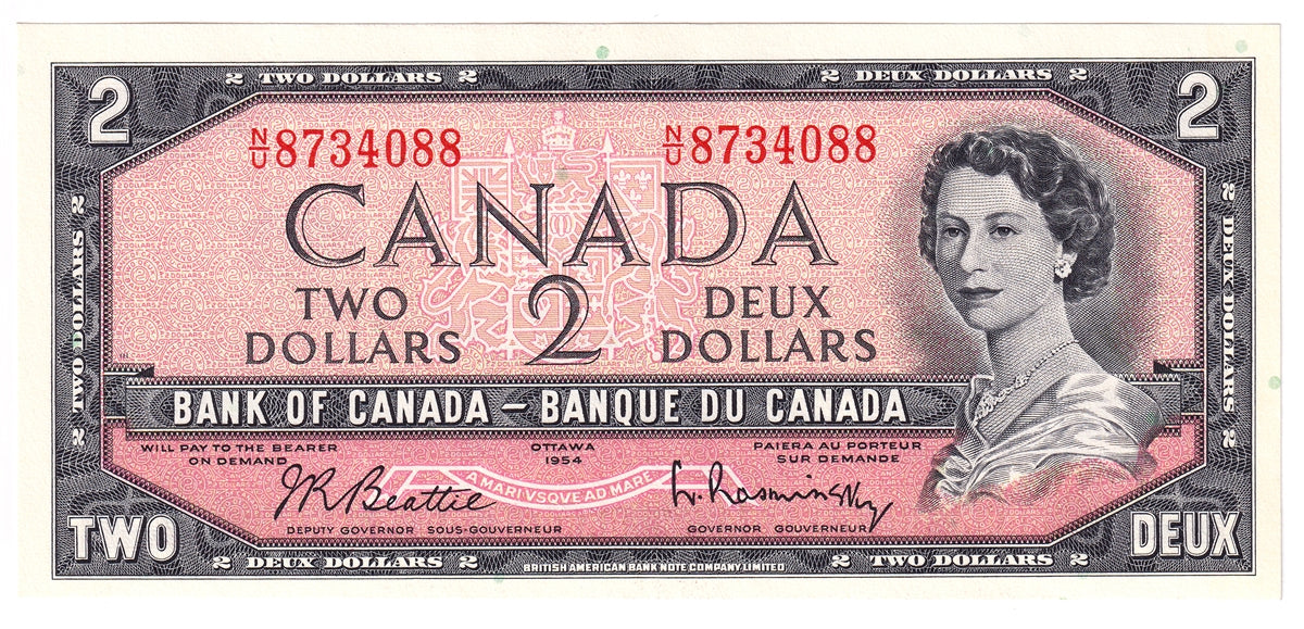 BC-38b 1954 Canada $2 Beattie-Rasminsky, N/U, Uncirculated (MS60)