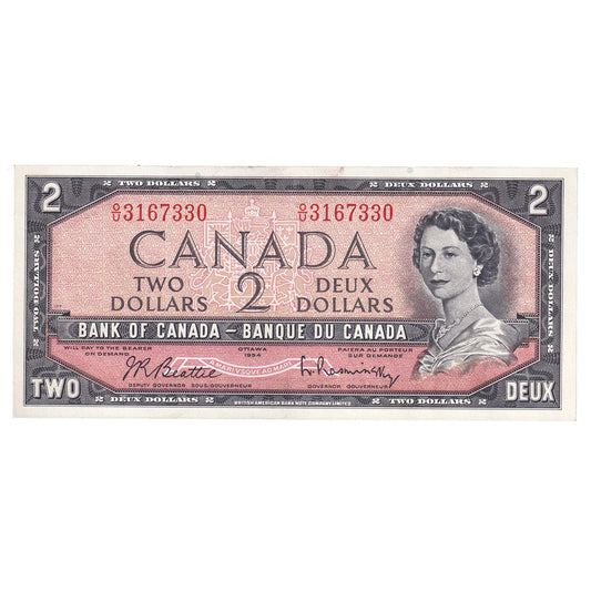 BC-38b 1954 Canada $2 Beattie-Rasminsky, O/U, AU-UNC (AU55)