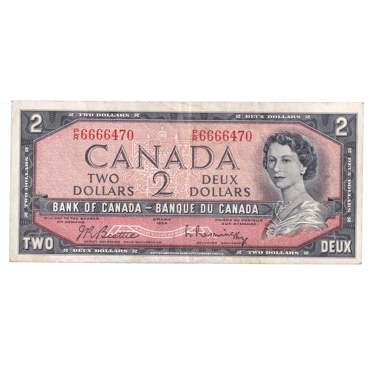 BC-38b 1954 Canada $2 Beattie-Rasminsky, P/R, CIRC