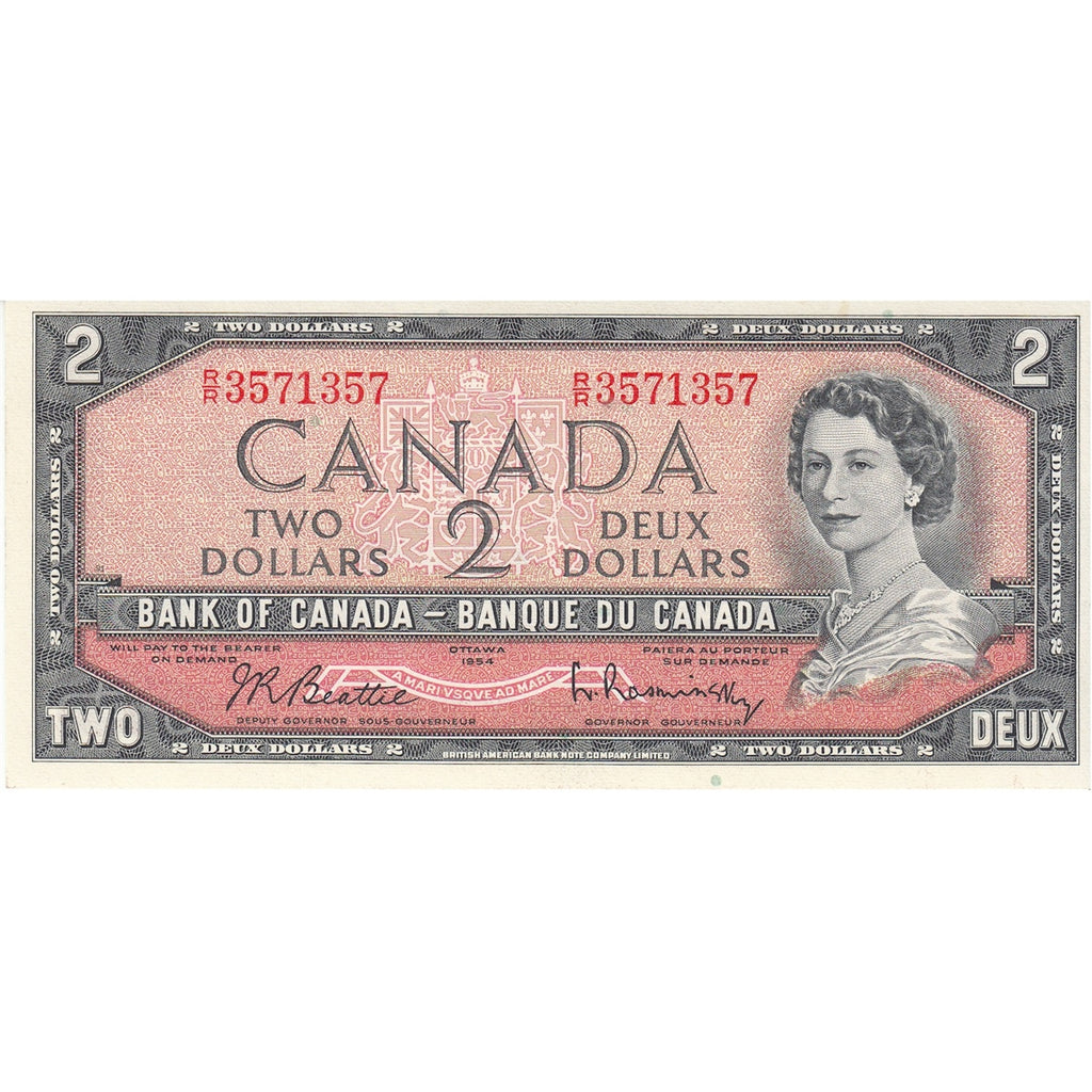 BC-38b 1954 Canada $2 Beattie-Rasminsky, R/R, Choice Uncirculated (CUNC63)