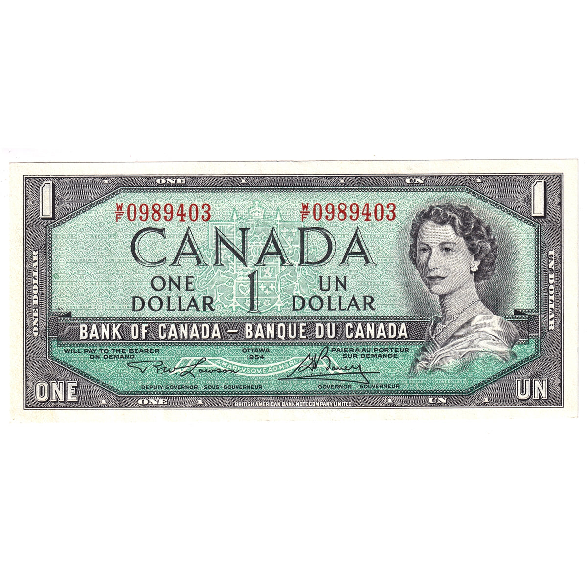 BC-37d 1954 Canada $1 Lawson-Bouey, W/F, VF-EF (VF30)