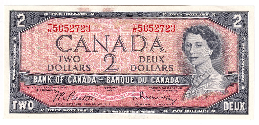 BC-38b 1954 Canada $2 Beattie-Rasminsky, T/R, AU-UNC (AU55)