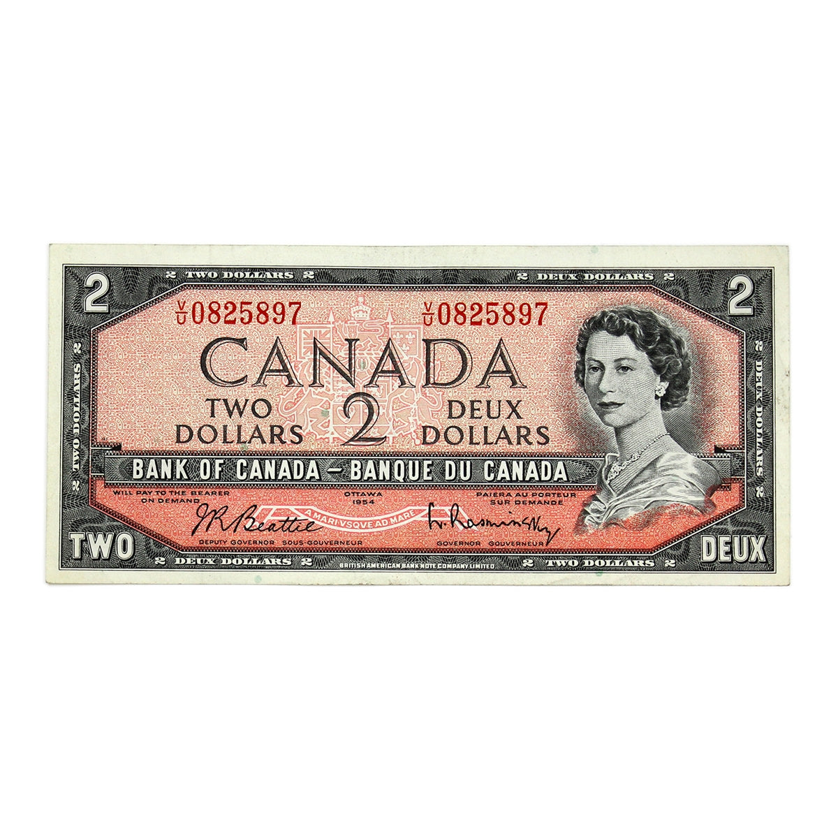 BC-38b 1954 Canada $2 Beattie-Rasminsky, V/U, CIRC