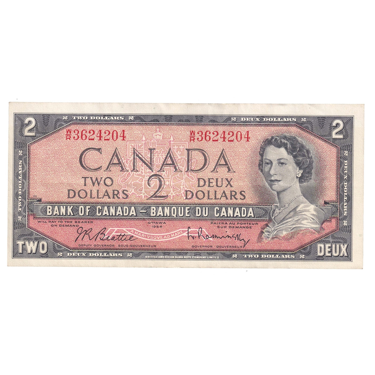 BC-38b 1954 Canada $2 Beattie-Rasminsky, W/R, EF-AU (EF45)