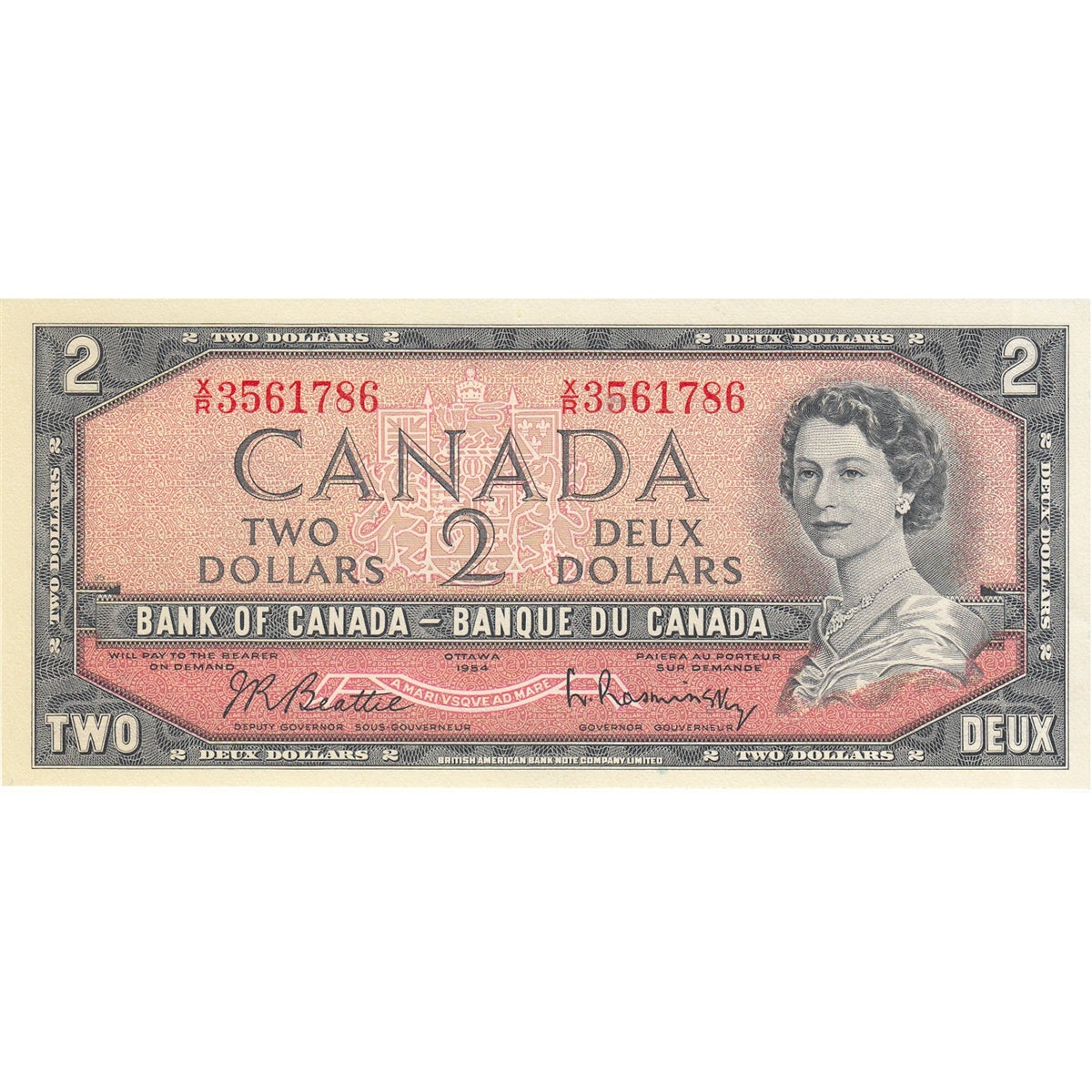 BC-38b 1954 Canada $2 Beattie-Rasminsky, X/R, Uncirculated (MS60)
