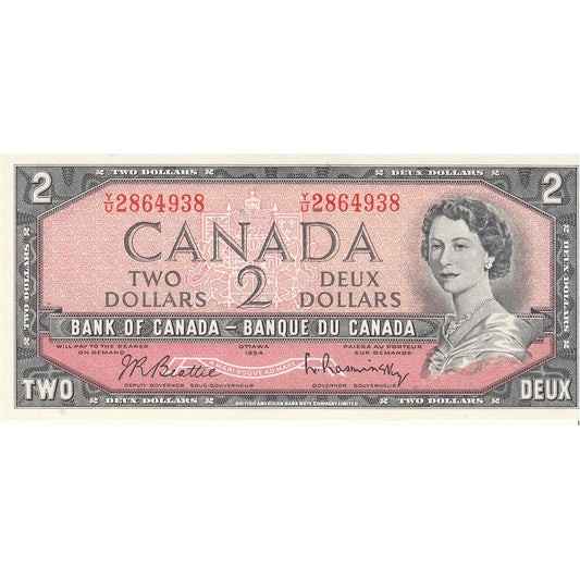 BC-38b 1954 Canada $2 Beattie-Rasminsky, Y/U, Choice Uncirculated (CUNC63)