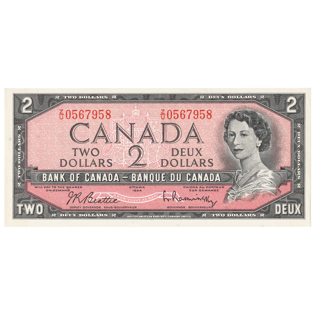 BC-38b 1954 Canada $2 Beattie-Rasminsky, Z/U, Uncirculated (MS60)
