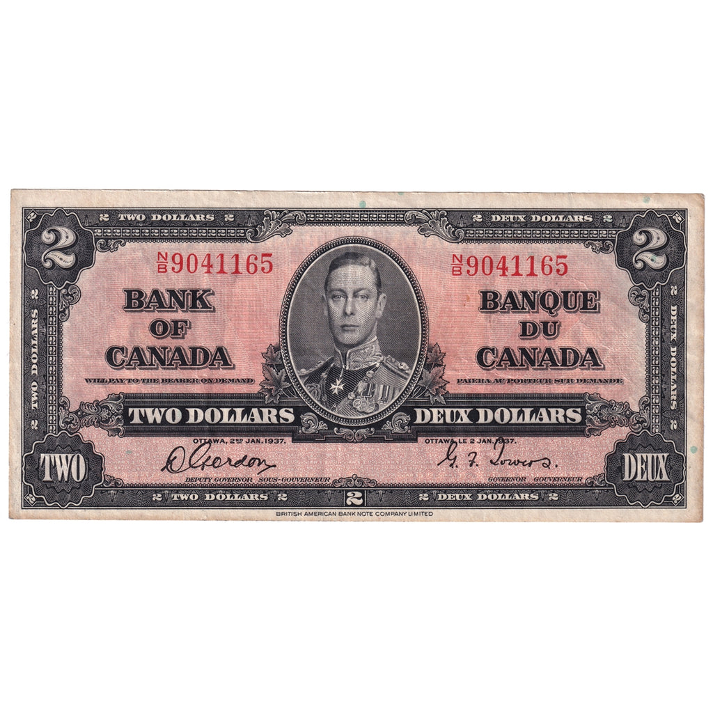 BC-22b 1937 Canada $2 Gordon-Towers, N/B, Very Fine (VF20)