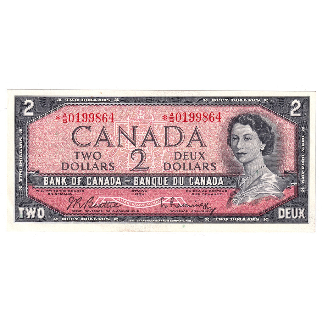 BC-38bA 1954 Canada $2 Beattie-Rasminsky, *A/B, Extra Fine (EF40)