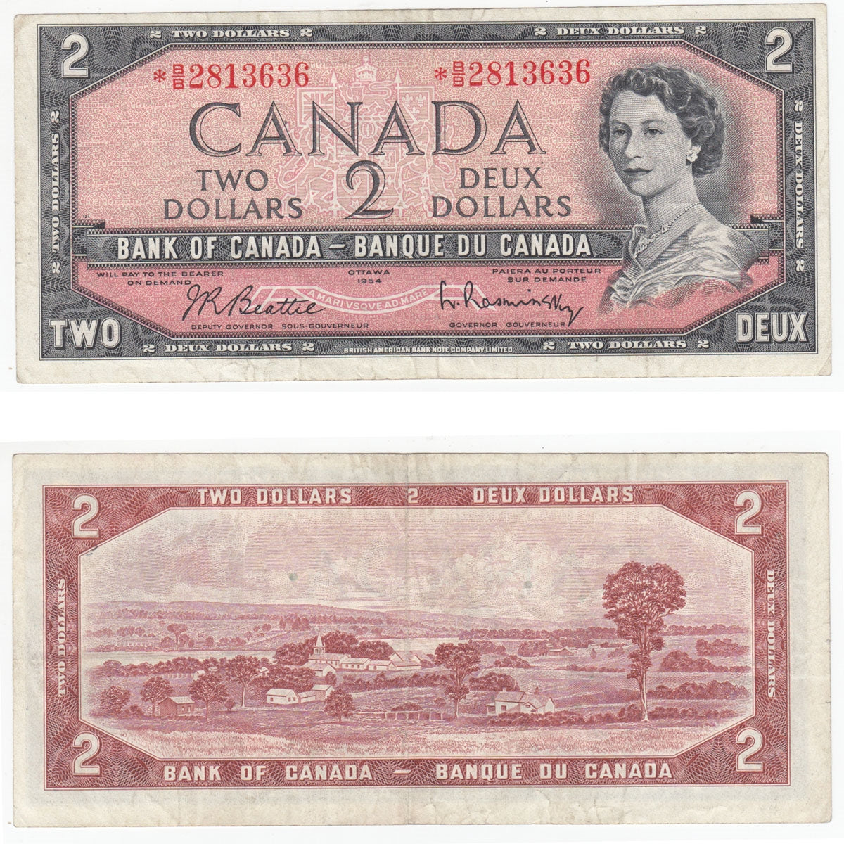 BC-38bA 1954 Canada $2 Beattie-Rasminsky, *B/B, Very Fine (VF20)