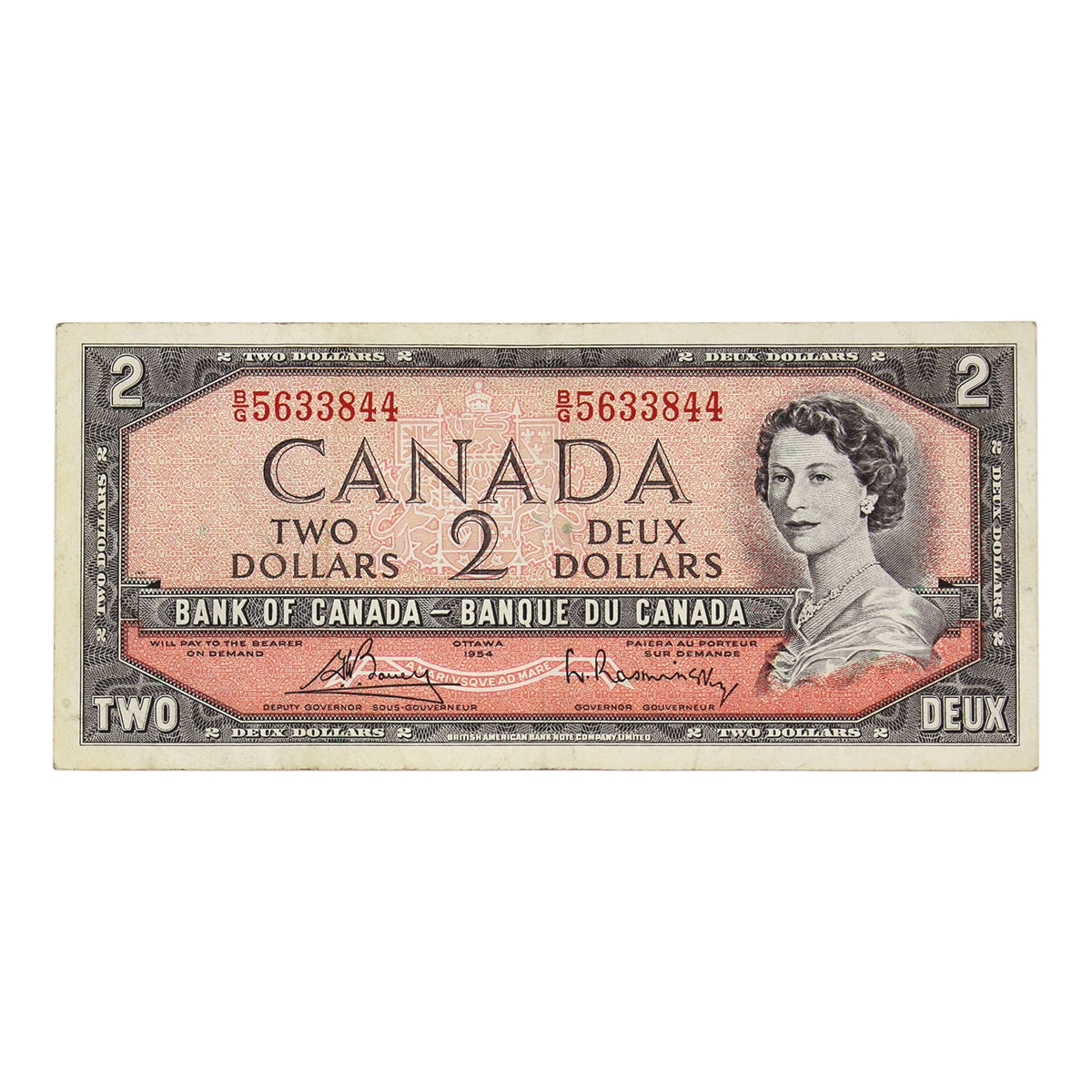 BC-38c 1954 Canada $2 Bouey-Rasminsky, B/G, CIRC