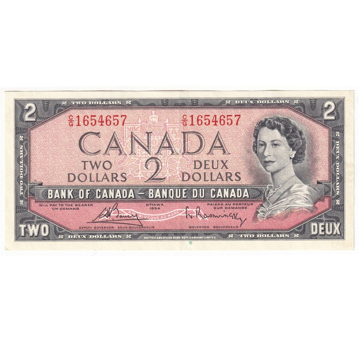 BC-38c 1954 Canada $2 Bouey-Rasminsky, C/G, EF-AU (EF45)