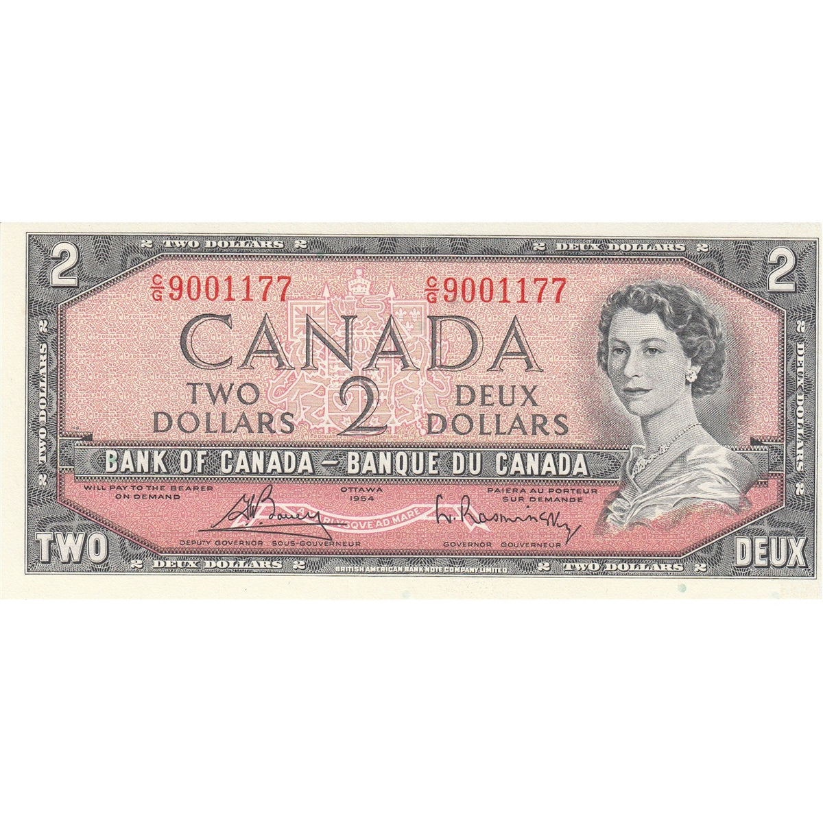 BC-38c 1954 Canada $2 Bouey-Rasminsky, C/G, Uncirculated (MS60)