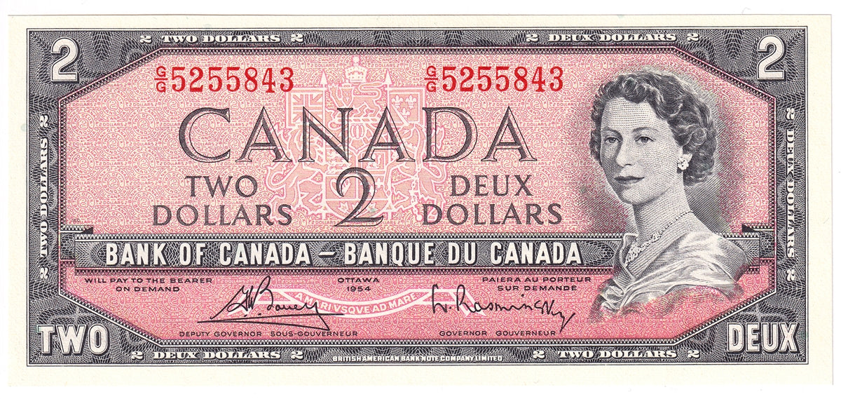 BC-38c 1954 Canada $2 Bouey-Rasminsky, G/G, Choice Uncirculated (CUNC63)