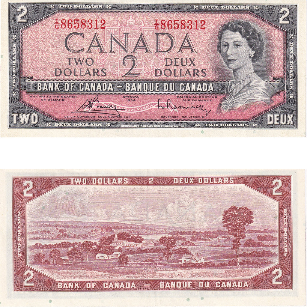 BC-38c 1954 Canada $2 Bouey-Rasminsky, I/G, Almost Uncirculated (AU50)