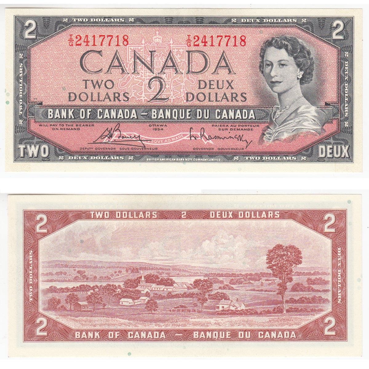 BC-38c 1954 Canada $2 Bouey-Rasminsky, I/G, Choice Uncirculated (CUNC63)